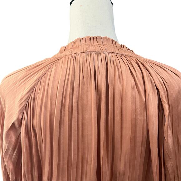 Current Air Anthropologie NEW Women's Rust Dress Sz S Midi Pleated Satin Lined - Picture 4 of 6